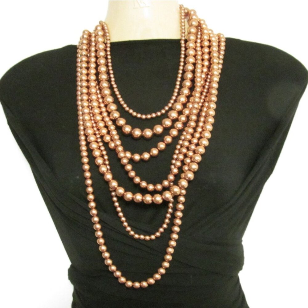 Multi Strand Copper Tone Round Beaded Necklace